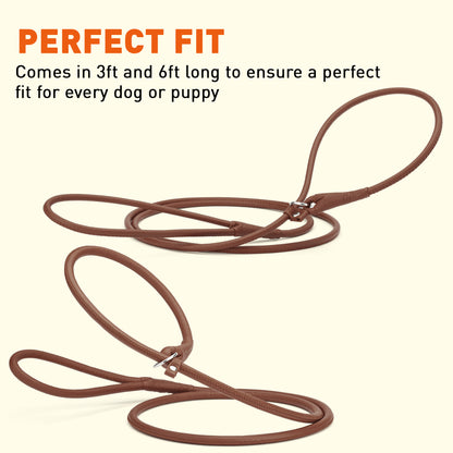 Dogline Soft Leather Round Slip Lead