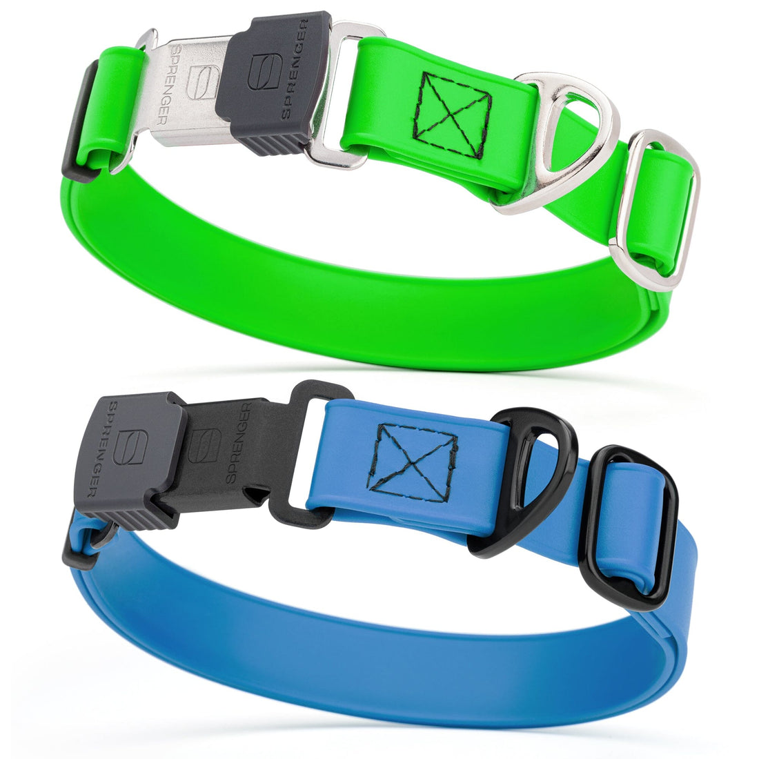Biothane collar for dogs with Herm Sprenger quick release buckle, waterproof and adjustable, two buckle colors available; green, blue and 15 other collar color options
