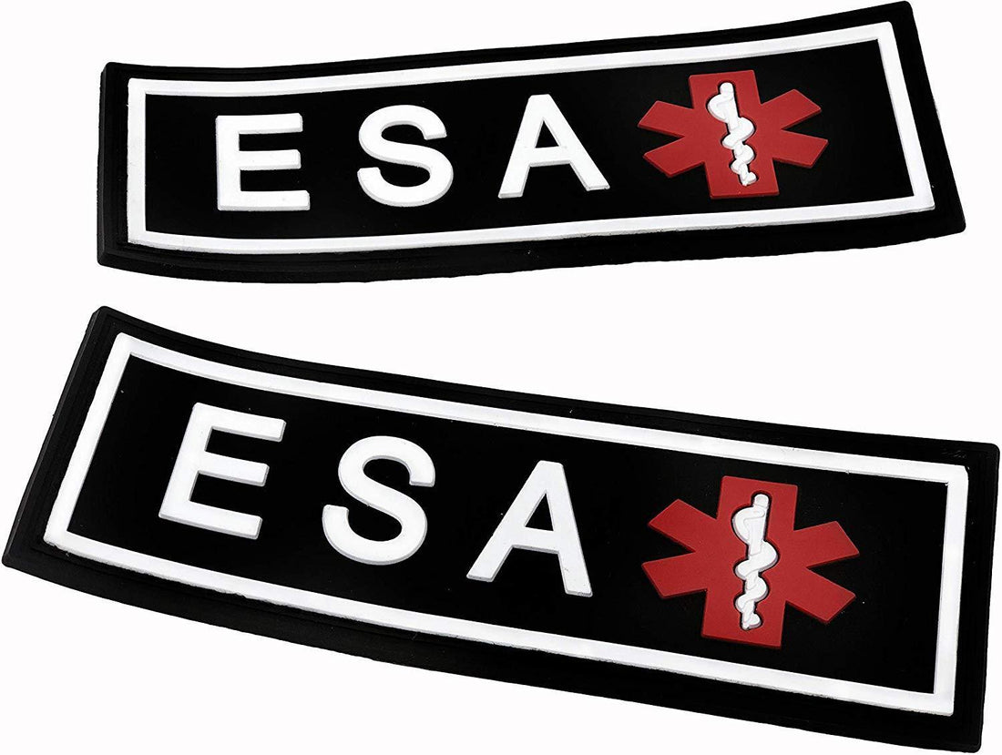 ESA rubber patches for dog harness, vest or dog collar, hook and loop fastener type, set of two